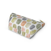 Watercolor Leaf Stamp Accessory Pouch w T-bottom in Green